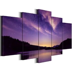 Cortolar Purple Aurora Wall Art Canvas Prints Modern Landscape Nature 5 Pieces Painting Picture Artwork for Bedroom Living Room Office Decor (Small)