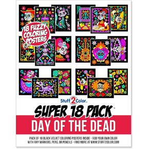 Super Pack of 18 Fuzzy Velvet Coloring Posters (Kids Themed - Day of the Dead) - Halloween and Dia de Los Muertos Coloring Crafts Activity for Toddlers, Kids & Adults - Great Family Fun Art Project