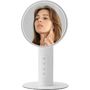 COASTA Makeup Mirror with Stand for Bathroom, 360°Rotation Brightness Adjustable Rechargeable LED Makeup Mirror for Girls Gift