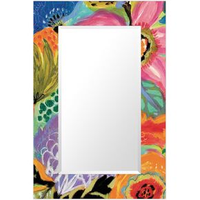 Secret Garden Floral II 48"x32" Rectangular Beveled Mirror on Free Floating Reverse Printed Tempered Art Glass
