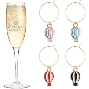 P565 Assorted Little Hot Air Balloon Wine Charms Glass Markers Tags for Party Decorations with Velvet Bag- Set of 4