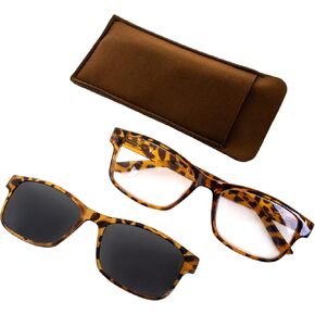 Global Vision Reading Glasses +1.5 Magnification Demi Brown Frame w/Clear Lens & Matching Polarized Clip-On Shades