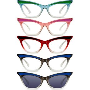 5 Pack Stylish Cat Eye Reading Glasses for Women - Cute Ladies Reader