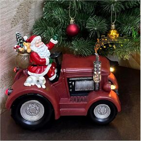 Musical Lighting Christmas Santa on Tractor Figurine Indoor Decoration, Gift for Kid & Friend, Holiday Resin Santa Statue with Dog Sculpture for Home & Office