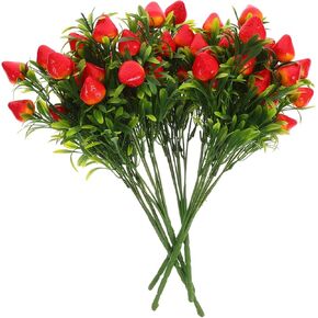 5pcs Simulated Strawberry Plant Decor Strawberry Decor Fake Strawberry Artificial Berry Stem Strawberry Flower Bouquet Plastic Strawberry Branch Fake Strawberries PVC Red
