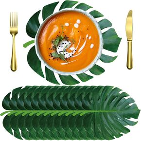 100 Packs Disposable Tropical Palm Leaf Paper Placemats 12'' x 14'' Disposable Paper Place Mats Bulk Table Placemats Summer Hawaiian Luau Green Leaves Charger Place Mats for Party Decor (Palm Leaf)