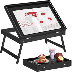 Artmeer Bed Tray Table Breakfast Food Tray with Folding Legs Serving Tray for Laptop Desk, Sofa,Platters,TV,Snack,Eating Tray(Black, Medium)