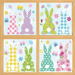 Whaline 9 Sheets Easter Window Clings Buffalo Plaid Streak Bunny Silhouette Window Decals Double-Sided Colorful Rabbit Window Decor for Spring Party Supplies Home Office School