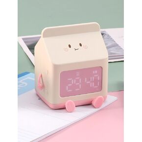 ساعة منبه من كرتونة الحليب من KASCLINO، ساعة منبه بشاشة LED، ساعة رقمية مزخرفة لسطح المكتب، ساعة العد التنازلي للاستيقاظ مع كابل بيانات (وردي) in Kuwait