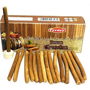 Tridev Kesar Chandan Natural Incense Agarbatti Dhoop Sticks 80Grm for Religious Aromatic Fragrance with Stand Meditation Worship Temple