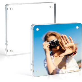 Vowcarol 3x3 Picture Frame, Clear Acrylic Frame, Strong Magnetic 3x3 Acrylic Picture Frames, Free Standing Desktop Display Frames