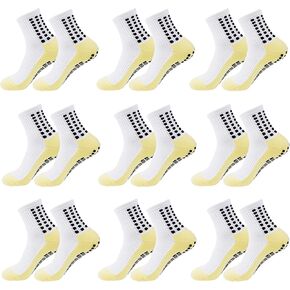 Grip Socks Soccer, 9 Pair White Non Slip Men Socks Grip Socks Non Skid Youth Football Socks for Sports Training