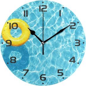 xigua Blue Swimming Pool Wall Clock, Silent Non Ticking 10 Inch Battery Operated Wall Clocks, Easy to Read Clock for Home Kitchen Living Room Bathroom Office Decor