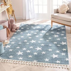 Well Woven Kennedy Stars 6'7" x 9'3" Blue Modern Kids Rug Area Rug