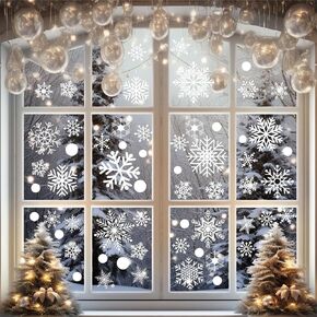 Christmas Window Cling Sticker,6 Sheets Snowflake Window Decorations Stickers for Glass Double Sided White Snowflakes Window Cling Decals for Home Glass Window Decor Winter Xmas Party Supplies