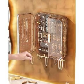 Wall Mounted Jewelry Organizer,Earring Holder Display Rack, No Punching Transparent Storage Hanging Case,Jewelry Organizer Cabinet For Women Girls.
