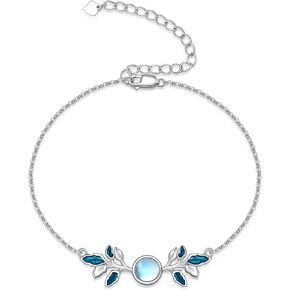 Beach/Anchor/Rose/Leaf/Pearl Bracelet 925 Sterling Silver Moonstone Bracelet Charm Link Bracelet Adjustable Bracelet Link Bracelets Jewelry for Women