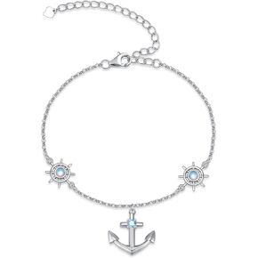 Beach/Anchor/Rose/Leaf/Pearl Bracelet 925 Sterling Silver Moonstone Bracelet Charm Link Bracelet Adjustable Bracelet Link Bracelets Jewelry for Women