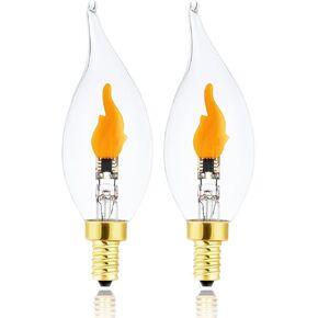 Flickering Flame Light Bulbs Candelabra Base E12 Flame Bulb, LED Flickering Candle Fire Light Bulbs for Christmas Holiday Decorations, 2 Pack