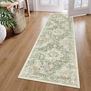 Lahome Boho Green 5x7 Area Rugs,Washable Living Room Rug Soft Non-Slip Bedroom Rug,Vintage Oriental Low-Pile Throw Indoor Dining Room Carpet for Home Office Entryway(5x7,Green)