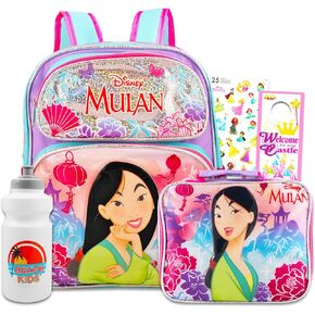 Disney Mulan Backpack and Lunch Box Set for Kids - Bundle with 12" Mulan Mini Backpack, Mulan Lunch Bag, Stickers, Water Bottle, More | Mulan Mini Backpack for Girls