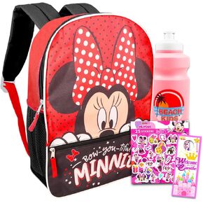 Minnie Mouse Backpack Set - Bundle with 16" Minnie Backpack for Girls 4-6, Water Bottle, Stickers, More | Minnie Mouse School Backpack