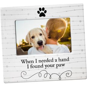 Dog Lover Picture Frame When I Needed a Hand I Found Your Paw Ceramic Photo Frame Pet Photo Displayed for Tabletop Desk Gifts for Dog or Cat Lovers - Frame measure 8"x7.25" - Holds a 6'X4" photo