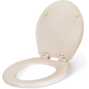 B2TSWR Round Molded Wood Toilet Seat Easy Remove ? Adjustable Hinge, Bone