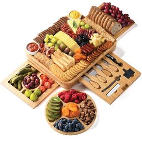 Bamboo Charcuterie Boards Gift Set - Simple Meat and Cheese Board Set with Charcuterie Board Accessories, Valentines Day Gifts for Her, Unique House Warming Gifts New Home - Home it