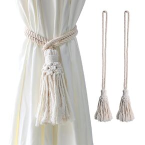 2pcs Curtain Ties, Boho Curtain Tiebacks, Cotton Rope Hand Woven Curtain Ties,Curtain Tie Backs for Home Office Living Room Bedroom Decor