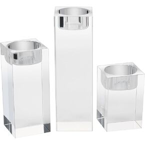 Clear Crystal Candle Holder Set, 3 Pcs Glass Tealight Candlestick Holders, Unity Pillar Votive Candelabra Candle Holders Stand Decorative for Table Centerpiece, Party, Wedding, Birthday