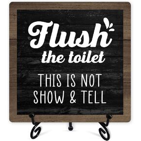 Bathroom Sign Decor, Funny Bathroom Decor Gifts For Women Men, Rustic Guest Bathroom Decor Sign, Wooden Sign With Iron Stand, Home Decor For Farmhouse Bathroom Toilet Restroom Home Half Bath -25