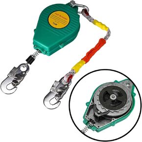 49ft Self Retracting Lifeline, 330lbs Retractable Fall Arrester, Fall Protection Lanyard, Double Lock Safety Harness for Construction, Dual Swivels, Flame Retardant Steel Wire(Φ3.2mm)