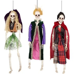 Hanging Halloween Skeleton Witches, Scary Front Porch Decorations,16 Inches (Set of 3)