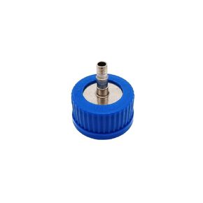 Stainless Steel Blue GL45 Safety Cap with Holes, VapLock Solvent Delivery Cap