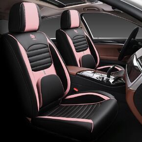 BGYFDU03 Seat Cover 5-Seater Full set, Universal Type, Suitable for Most Cars Pickup Ttrucks Airbags Compatible with Synthetic Leather Car Seat Cushion Protectors (Black and pink 03)