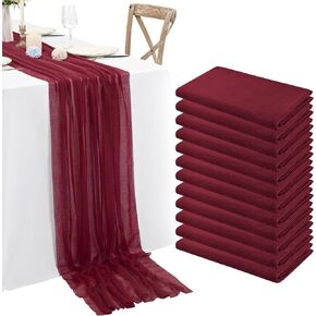 12 Pack Cheesecloth Table Runner 35 x 120 inch Cheese Cloth Wedding Table Runner Rustic Boho Gauze Table Runner Romantic Sheer Table Decoration for Wedding Party Bridal Shower (Dusty Pink)