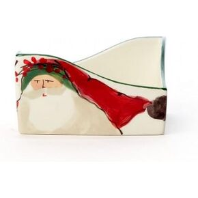 Vietri Old St. Nick Cocktail Napkin Holder, 5.5" Square Paper Towel Tray, Flat Ceramic Tissue Basket
