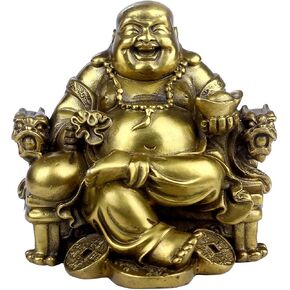 BRABUD Feng Shui Handmade Maitreya Laughing Buddha Statue Sitting on Emperor's Chair Sculpture Home Indoor Outdoor Decorative Ornament