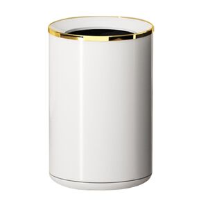 2.6 Gallon Open Top Trash Can High Appearance Level, White and Gold Trash Can, Light Luxury Garbage Can Household Living Room, Bedroom, Bathroom，Kitchen，RV (White)