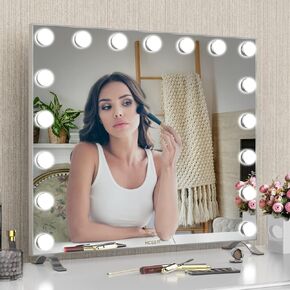 Vanity Mirror with Lights, 24"×21" Hollywood Lighted Large Makeup Mirror with 17 Dimmer LED Bulbs for Dressing Room & Bedroom, Slim Aluminum Frame Design, Tabletop or Wall-Mounted