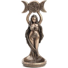 Veronese Design 8 1/2 Inch Tall Triple Moon Goddess Hecate Tealight Candle Holder Resin Statue Bronze Finish