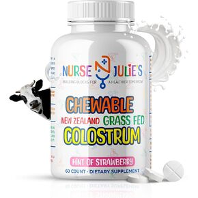 Nurse Julie's Chewable Colostrum Tablets for Kids - 100% Grassfed New Zealand Colostrum - Immune Support, Gut Health in Children - 60 Tablets