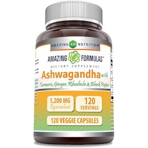 Amazing Formulas Ashwagandha Supplement | 5200 Mg Per Serving | 120 Veggie Capsules | Non-GMO | Gluten-Free | Made in USA
