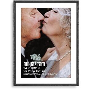 Ornate Black 20x30 Frame - Single Frame, 20 x 30 Poster Frame with Mat for 16x24, Picture Frames for Artwork, Puzzles, Photos and Movie Posters