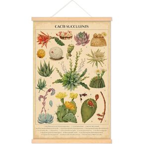 Tatuo Vintage Cacti Succulents Poster Cactus Wall Art Prints Rustic Cactus Hanging Wall Decor Hanging Canvas Frame Wall Poster for Living Room Office Bedroom Dining Room Decor, 15.7 x 23.6 Inch