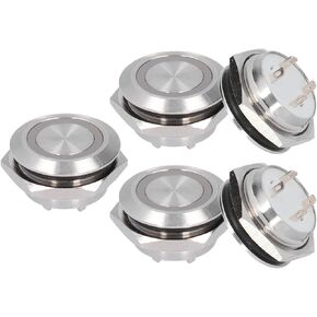 5 Pcs Momentary Led Push Button Switch, Stainless Steel Round Starter Power Switch Short Touch Self Reset Waterproof(White, DC 3-6V)