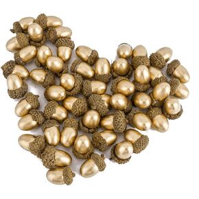 wonuu Artificial Simulation Acorn Set Fake Fruit DIY Craft Home House Kitchen Decor,Pack of 50 (Gold)
