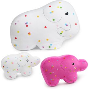 BenBen Elephant Plush Toys, Set of 3, 14", 10" and 7.5" Cute Elephant Family Stuffed Animal Cookies, Kawaii Food Plushies Pillows, Fun Decorative Plush for Room Décor, White and Hot Pink