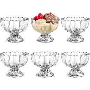 KMwares 6PCs Set 5oz Footed Tulip Glass Dessert Bowls (Clear)